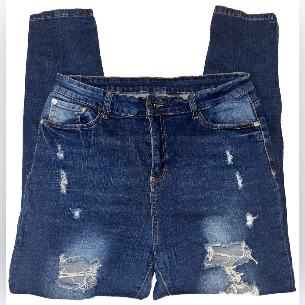 Source Unknown Dark Blue Distressed Women’s Skinny Jeans